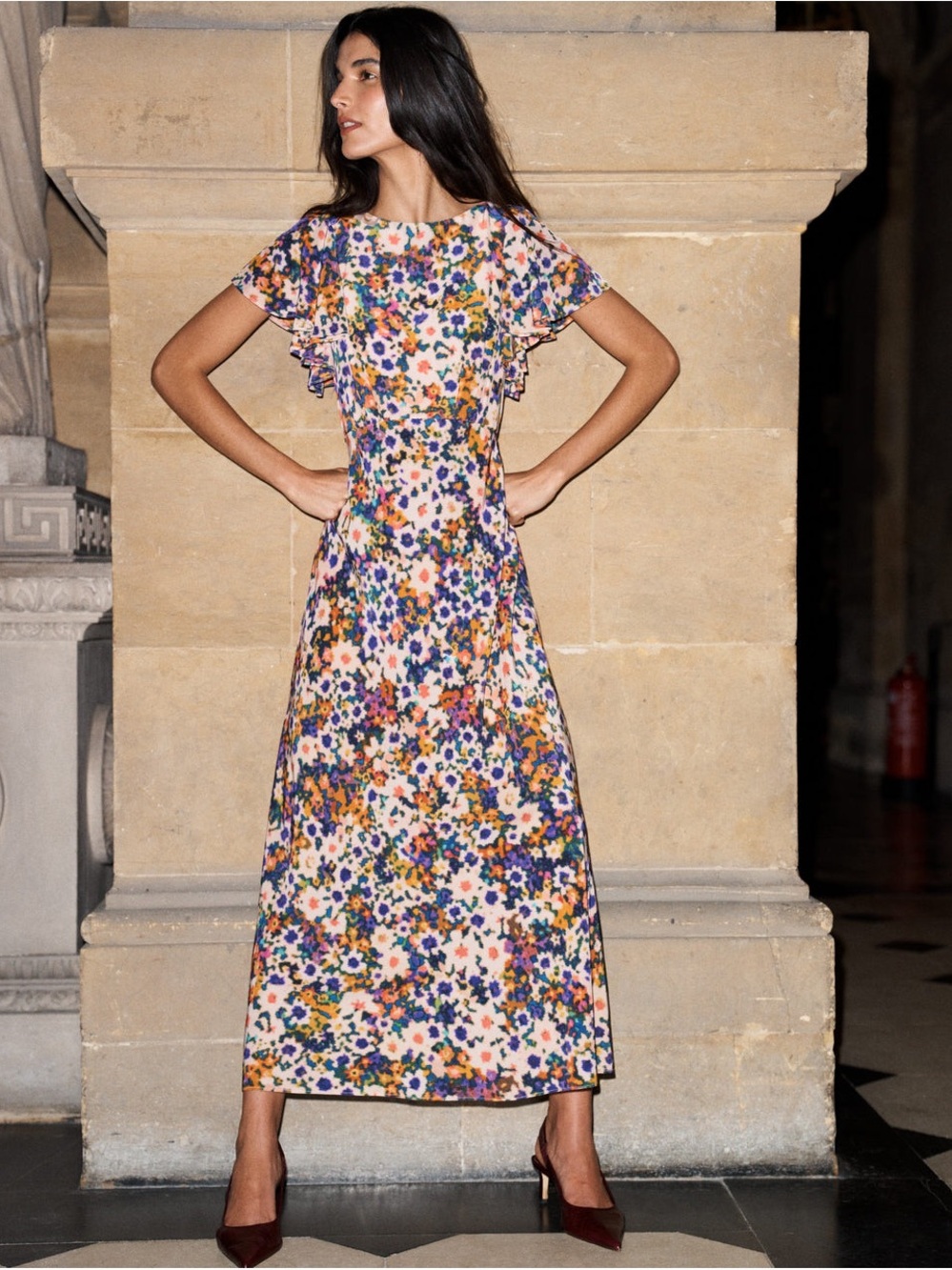 Boden Draped Sleeve Occasion Dress Multi Flora Fusion Size 8 NWT